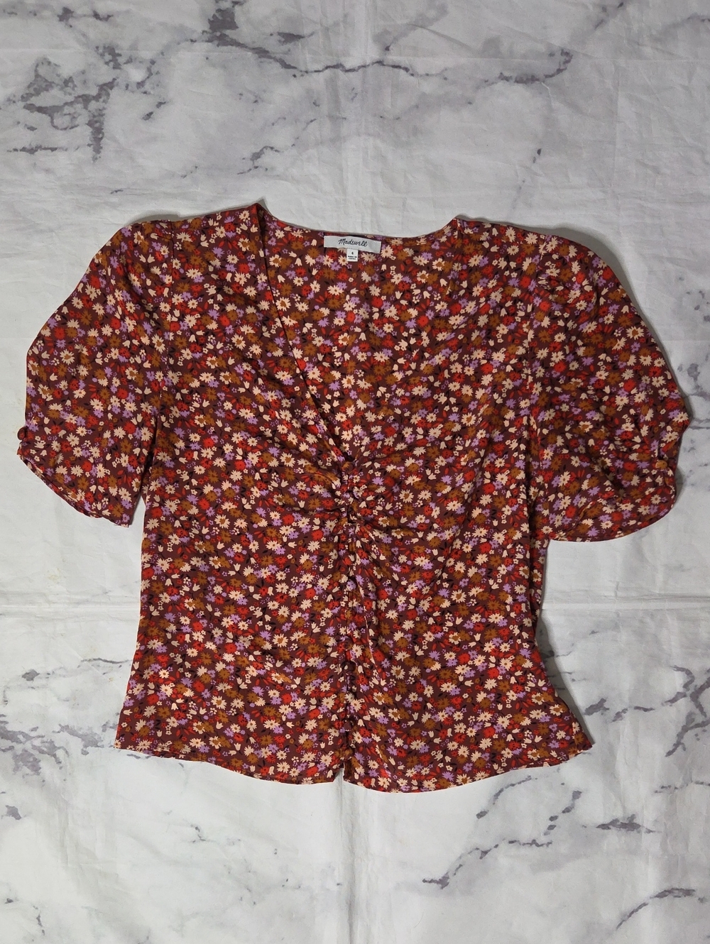 Madewell Silk Button Sleeve Top In Spring Prairie